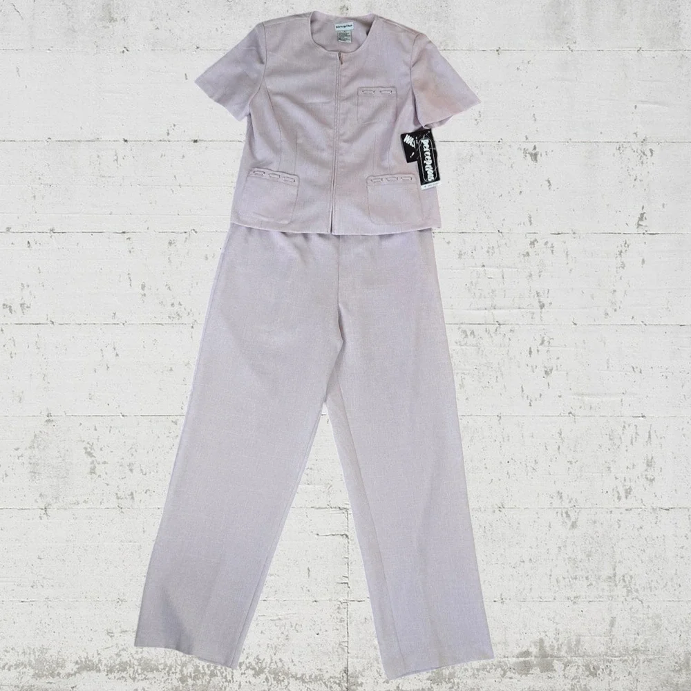 Vintage 90s Light Pink Pantsuit Short Sleeve Blazer Trousers Size Large 12/14